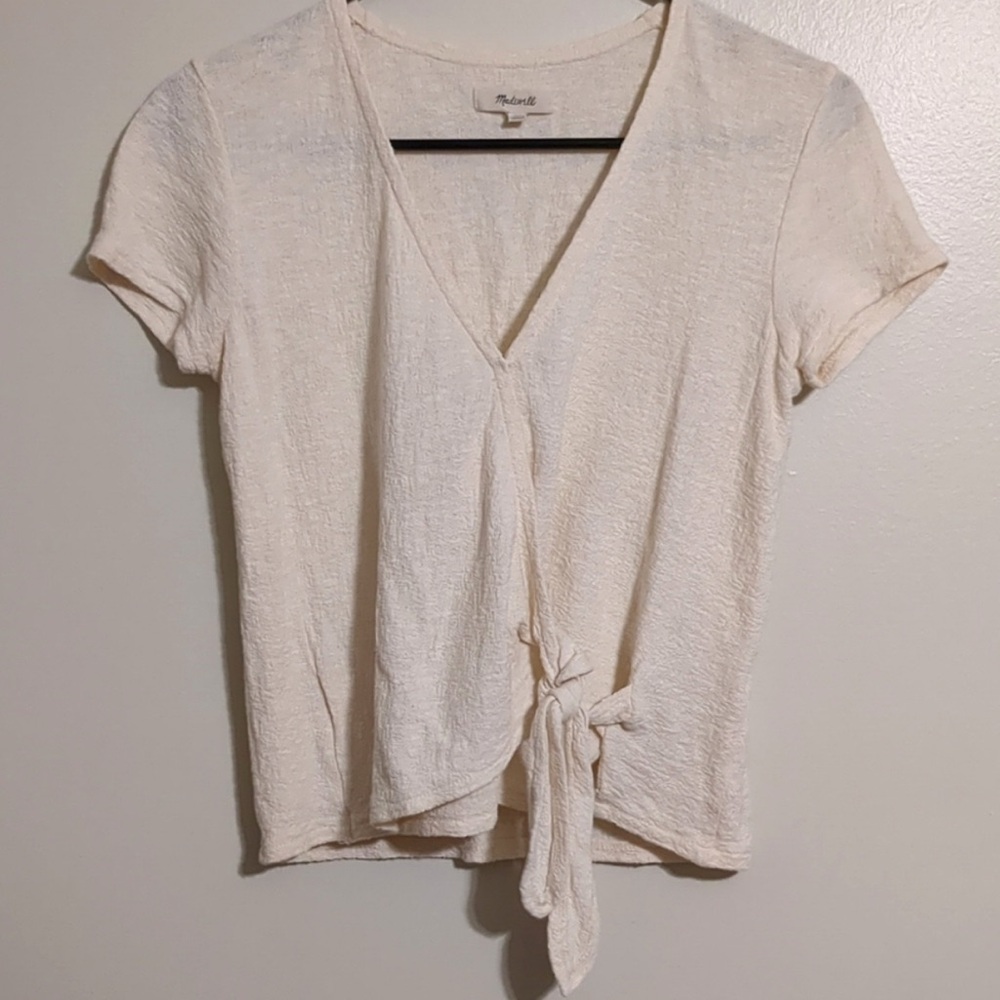 Madewell Cream Wrap Top Blouse Short Sleeve Sheer Lightweight Cotton XS bundle